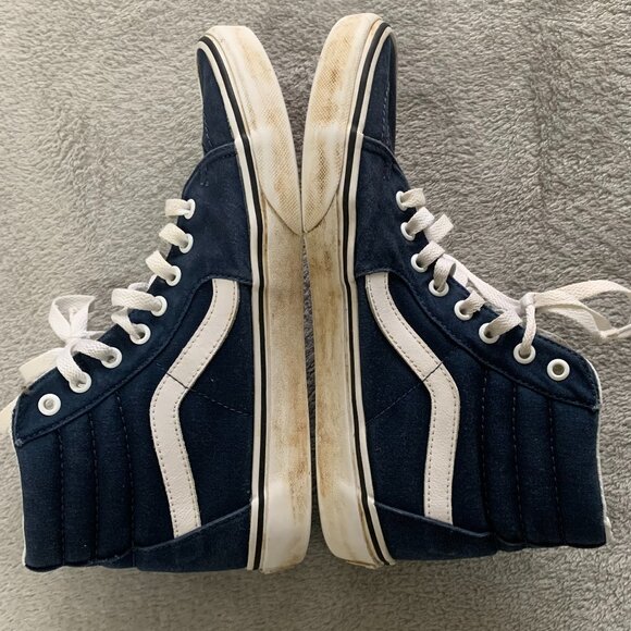 Navy Blue and White Hi-Top Vans. Size 9 Men. - Picture 1 of 8